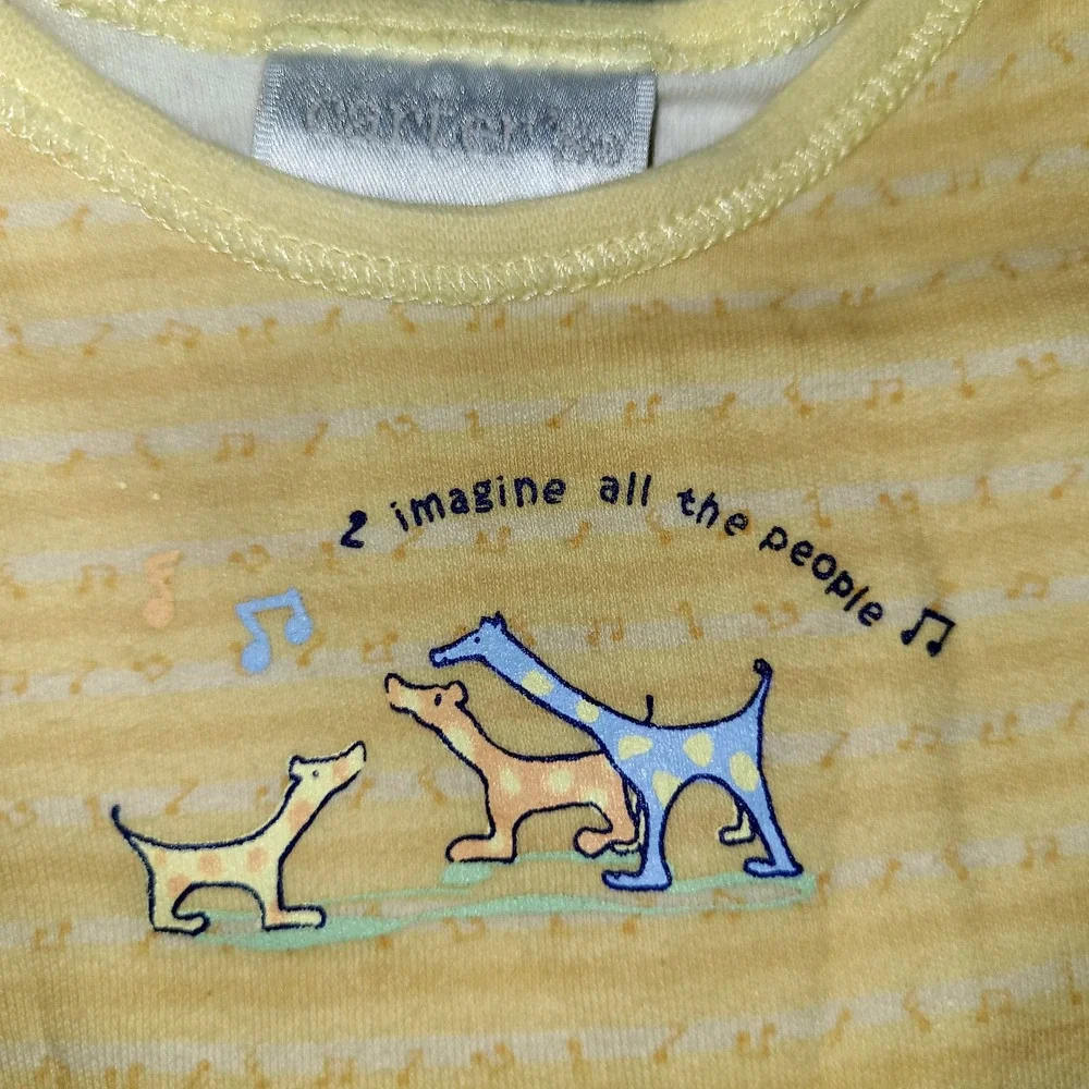 Vtg 2001 Carters John Lennon Imagine Yellow Musical Note Bodysuit 3-6M
